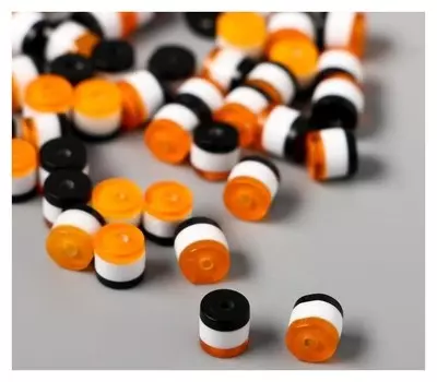 Набор бусин для творчества пластик "Цилиндр чёрно-рыжий-белый" 10 г, 0,6х0,55х0,55 см