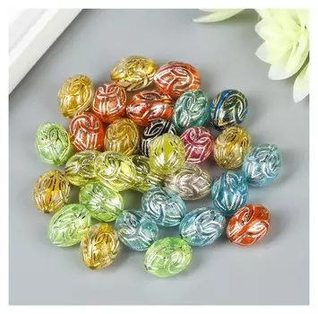 Набор бусин для творчества пластик овал "Восточный орнамент" разноцветные 20 гр 1,3х0,8 см