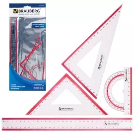 Набор чертежный большой Brauberg "Crystal" (Линейка 30 см, 2 угольника, транспортир), выделенная шкала, 210297