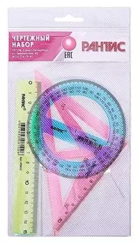 Набор чертёжный: Линейка 15 см, транспортир 10 см, треугольник-трафарет