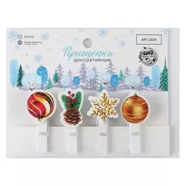 Набор декоративных прищепок «Ёлочные украшения», 12 × 9,7 см