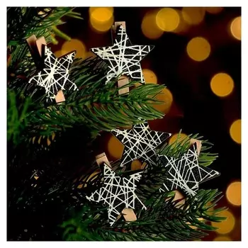 Набор декоративных прищепок с подсветкой «Звёзды» 12 × 8 см, набор 6 шт.