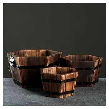 Набор деревянных кашпо, 6-ти угольных 19*16*13см