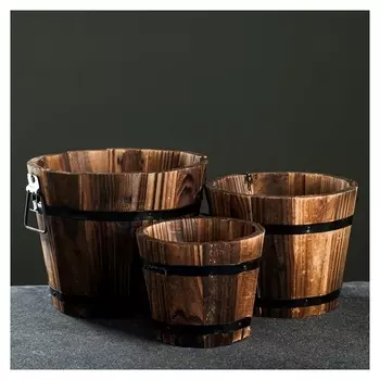 Набор деревянных кашпо, круглых 18*16*12см