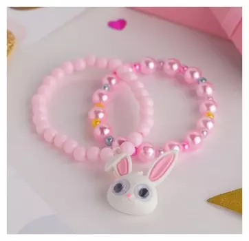 Набор детских браслетов "Выбражулька" 2шт, зайчик, цвет розовый