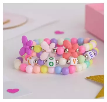 Набор детских браслетов "Выбражулька" 3шт, бабочки и буквы, цветные