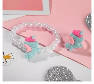 Набор детский 2 предмета браслет, кольцо, единорог