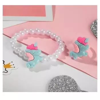 Набор детский 2 предмета браслет, кольцо, единорог