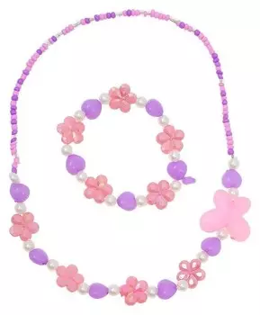 Набор детский 2 предмета: бусы, браслет, цветы ромашки с бабочкой