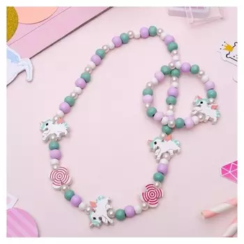 Набор детский 2 предмета: бусы, браслет, единорог