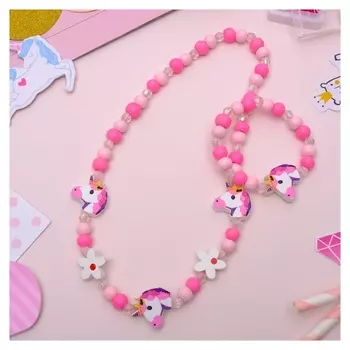 Набор детский 2 предмета: бусы, браслет, единорожек