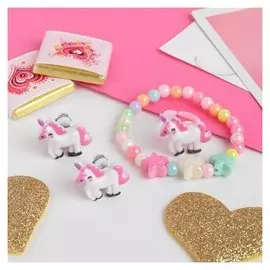 Набор детский 3 предмета клипсы, браслет, кольцо, единороги и звёзды