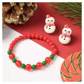 Набор детский новогодний "Выбражулька" 2 предмета: клипсы, браслет, снеговичок, цветной