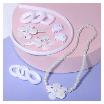 Набор детский "Выбражулька" 12 пред-тов: 4 заколки, 6 резинок,ободок,бусы,цветок, 704849