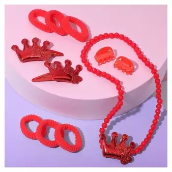 Набор детский "Выбражулька" 12 пред-тов: 4 заколки, 6 резинок,ободок,бусы,корона, 704848