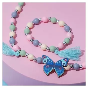 Набор детский "Выбражулька" 2 пред-та: бусы, браслет, бабочка, с кисточками, цветной