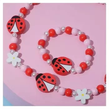 Набор детский "Выбражулька" 2 пред-та: бусы, браслет, божьи коровки в цветах, цветной