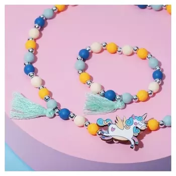 Набор детский "Выбражулька" 2 пред-та: бусы, браслет, единорог, с кисточками, цветной