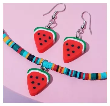 Набор детский "Выбражулька" 2 пред-та: серьги, бусы, арбузик, цветной