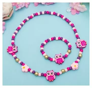 Набор детский "Выбражулька" 2 предмета: бусы, браслет, совы, цветной