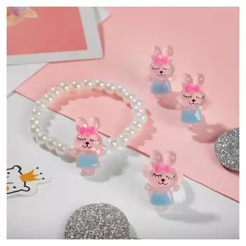 Набор детский "Выбражулька" 3 пред-та: клипсы, браслет, кольцо, зайчики