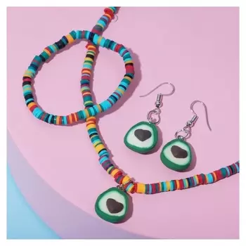 Набор детский "Выбражулька" 3 пред-та: серьги, бусы, браслет, авокадо, цветной