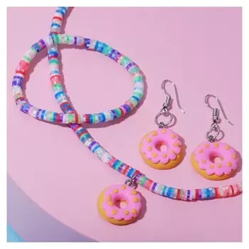 Набор детский "Выбражулька" 3 пред-та: серьги, бусы, браслет, пончики, цветной