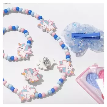 Набор детский "Выбражулька" 5 предметов: резинка для волос, тени для век, клипсы, бусы, браслет, единорожка, цветной