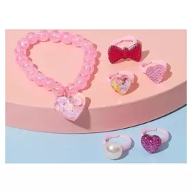 Набор детский "Выбражулька" 6 предметов: браслет, 5 кольц, любовь, цвет розовый