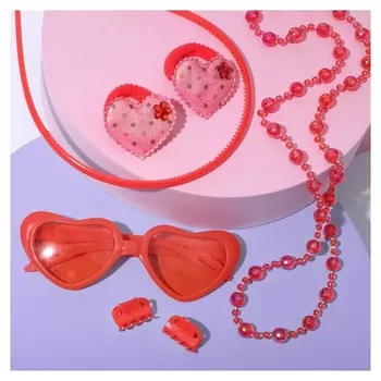 Набор детский "Выбражулька" 7 пред-тов: 2 резинки, 2 заколки, ободок, очки, бусы, 704848