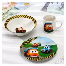 Набор детской посуды доляна «Машинки», 3 предмета: миска 520 мл, тарелка 19 см, кружка 220 мл