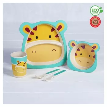 Набор детской посуды из бамбука «Жирафик», 5 предметов: тарелка, миска, стакан, столовые приборы