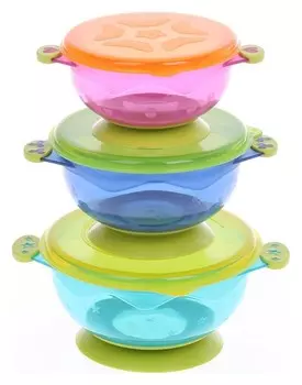 Набор детской посуды: миски на присоске, 3 шт., крышки 3 шт., от 5 мес.