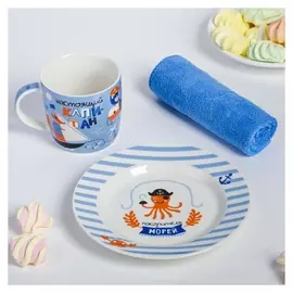 Набор детской посуды «Пираты»: кружка 250 мл, тарелка Ø 17 см, полотенце 15 × 15 см