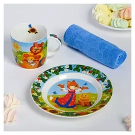 Набор детской посуды «Солнышко»: кружка 250 мл, тарелка Ø 17 см, полотенце 15 × 15 см