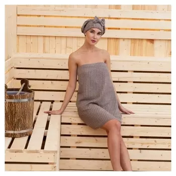 Набор для бани и ванной этель «Вафля» полотенце 70*140 см+чалма 21*25 см, цв.коричневый