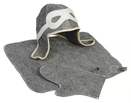 Набор для бани "Летчик" серый: шапка, коврик, рукавица