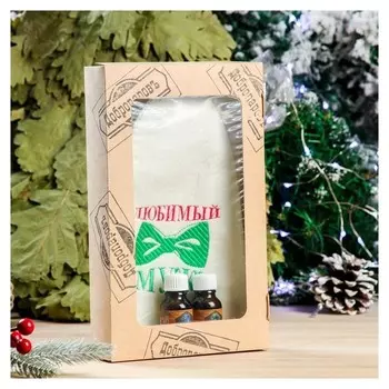 Набор для бани в коробке "Любимый муж" шапка, масло можжевельника и пихты