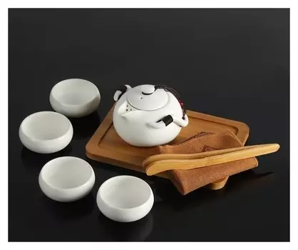 Набор для чайной церемонии "Тясицу", 8 предметов: чайник 120 мл, 4 чашки 50 мл, щипцы, салфеточка, подставка