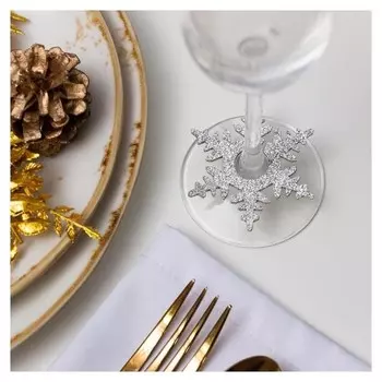 Набор для декора бокалов "Снежинка", 4 шт, цв.серебро, 6,5 см, 100% п/э, фетр