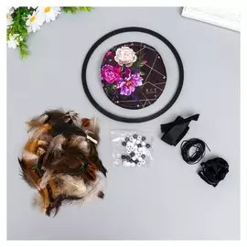 Набор для изготовления ловца снов "Пионы на чёрном - вс сбудется" D=20 см