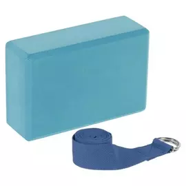 Набор для йоги (Блок+ремень), цвет голубой