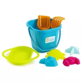 Набор для песочницы красочное лето (Ведерко, ситечко, совочек, грабельки, 4 формочки), пляж