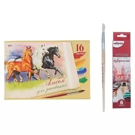 Набор для рисования "Маленький художник" (Альбом а416 листов + карандаши акварельные 6 цветов + кисть)