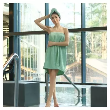 Набор для сауны экономь и я:полотенце-парео 68*150см +чалма, цв.св-оливковый,100%хл,320 г/м2