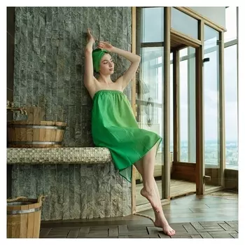 Набор для сауны экономь и Я "Лайм" (Полотенце-парео + чалма) 100%хл, 200 г/м2