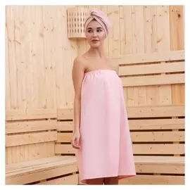 Набор для сауны экономь и Я: полотенце-парео+чалма, цв.пудровый, вафля, 100%хл, 200 г/м2