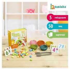 Набор для сортировки Цветные гнёздышки: яички, карточки, гнёзда, пинцет
