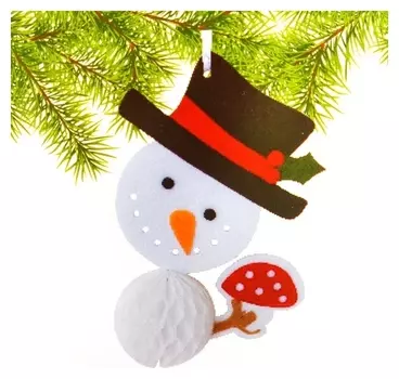 Набор для создания подвесной ёлочной игрушки из фетра и бумаги гофре «Снеговик в шляпе»