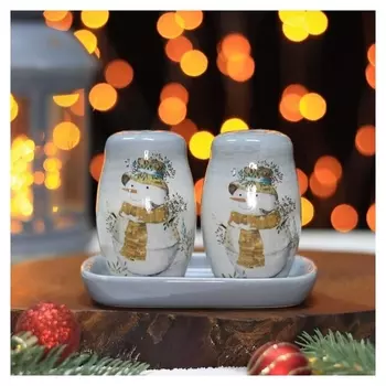 Набор для специй доляна 2 шт. «Рождественский снеговик», солонка, перечница, 130 мл 11,5×6,2×8,8 см